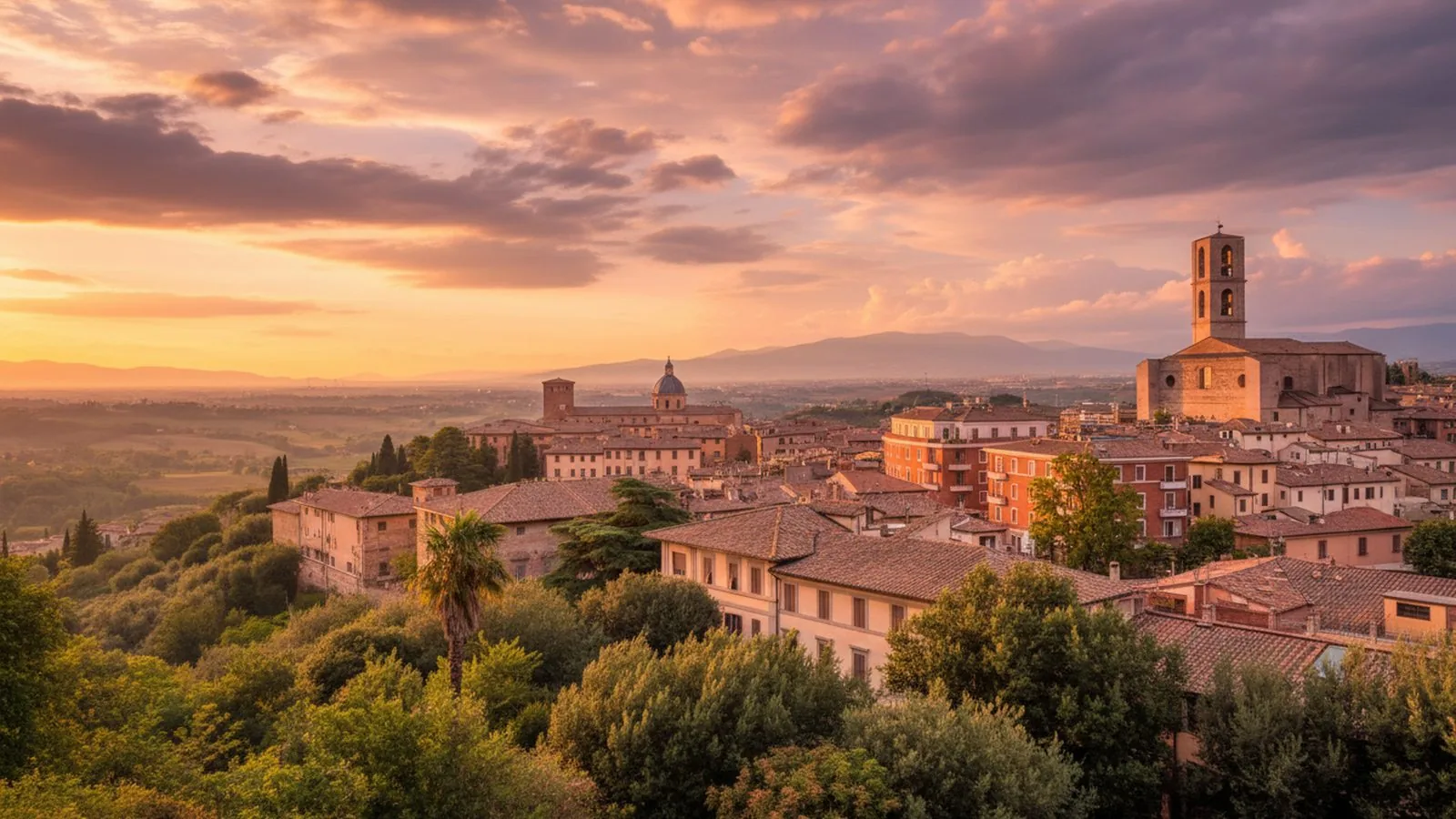Panorama di Perugia al tramonto